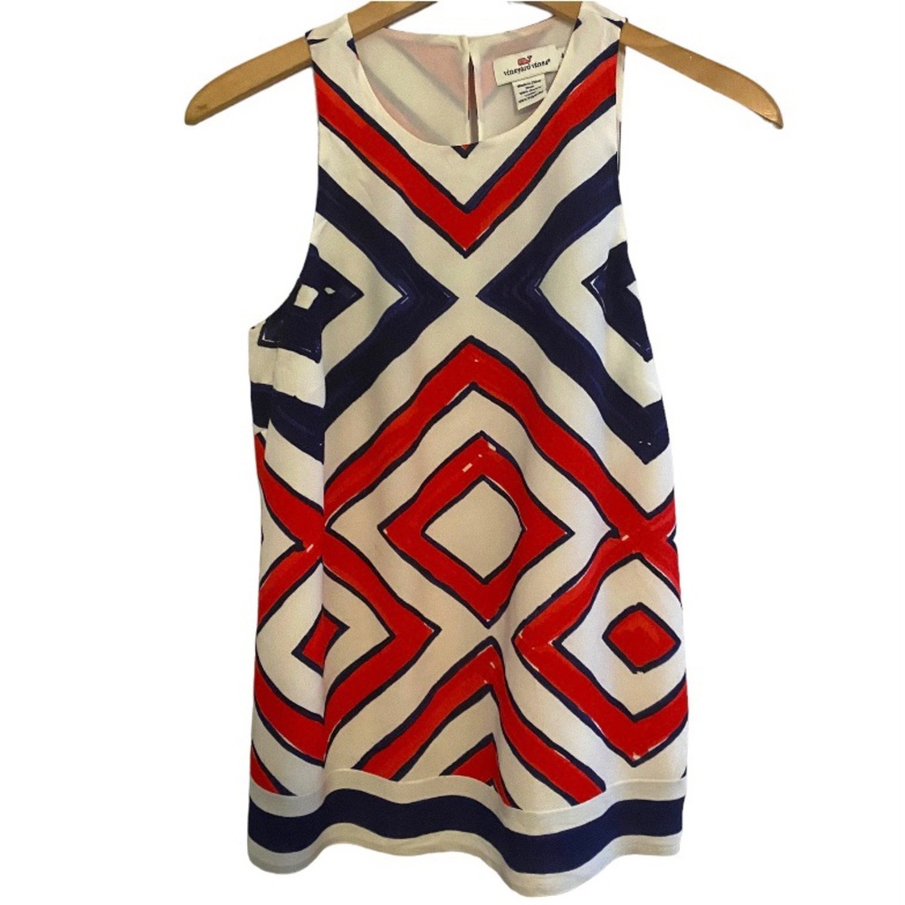 Vineyard Vines Red, White, Blue Geometric Top